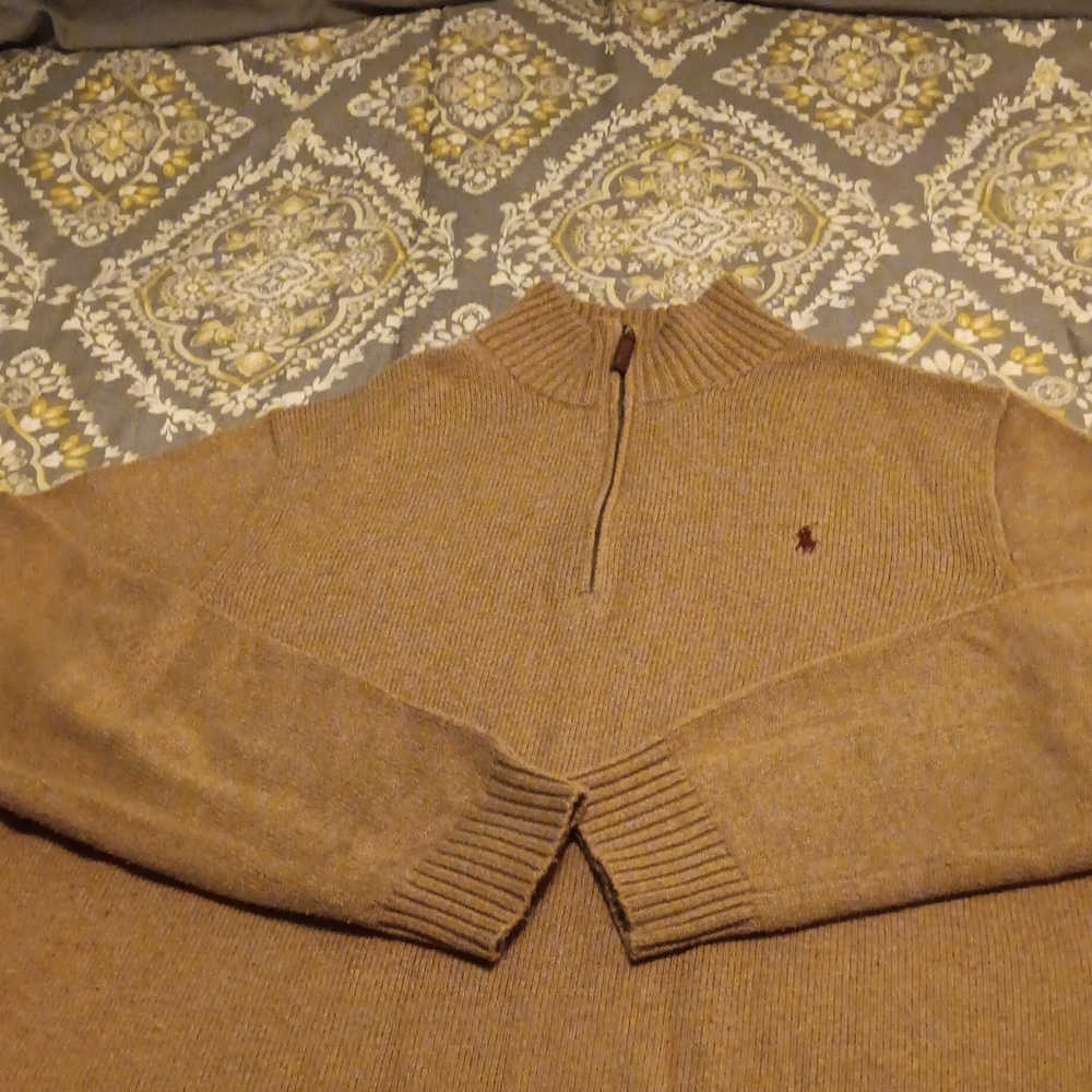 Polo by Ralph Lauren Tan Cotton Half-Zip Sweater size XL